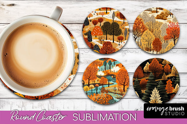 Fall Round Coasters - Autumn Forest Coaster Sublimation Sublimation OrangeBrushStudio 