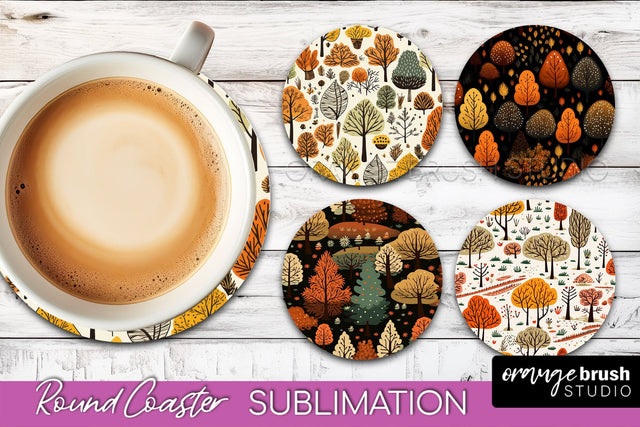 Fall Round Coasters - Autumn Forest Coaster Sublimation Sublimation OrangeBrushStudio 