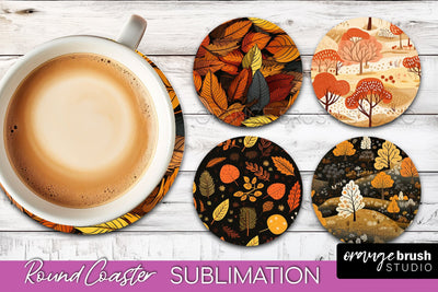 Fall Round Coasters - Autumn Forest Coaster Sublimation Sublimation OrangeBrushStudio 