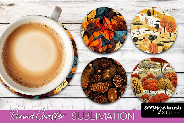 Fall Round Coasters - Autumn Forest Coaster Sublimation Sublimation OrangeBrushStudio 