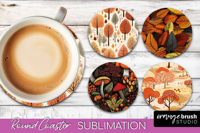 Fall Round Coasters - Autumn Forest Coaster Sublimation Sublimation OrangeBrushStudio 