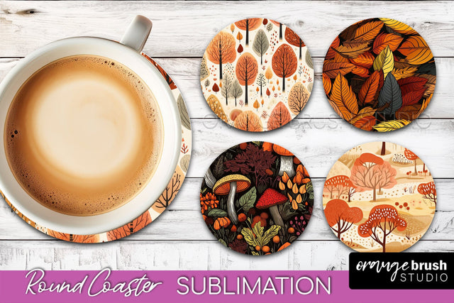Fall Round Coasters - Autumn Forest Coaster Sublimation Sublimation OrangeBrushStudio 
