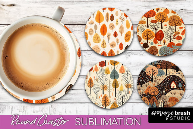 Fall Round Coasters - Autumn Forest Coaster Sublimation Sublimation OrangeBrushStudio 