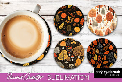 Fall Round Coasters - Autumn Forest Coaster Sublimation Sublimation OrangeBrushStudio 