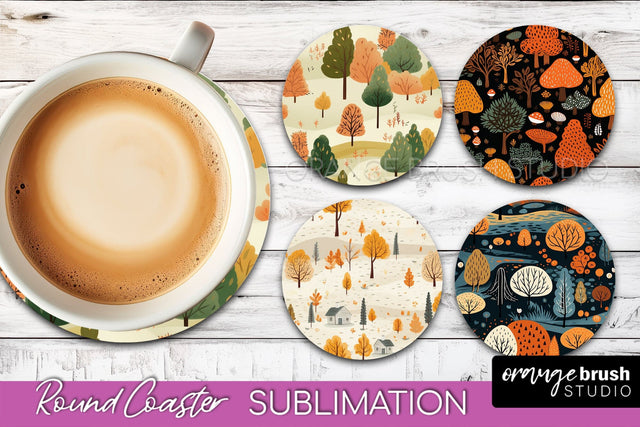Fall Round Coasters - Autumn Forest Coaster Sublimation Sublimation OrangeBrushStudio 