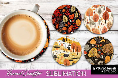 Fall Round Coasters - Autumn Forest Coaster Sublimation Sublimation OrangeBrushStudio 