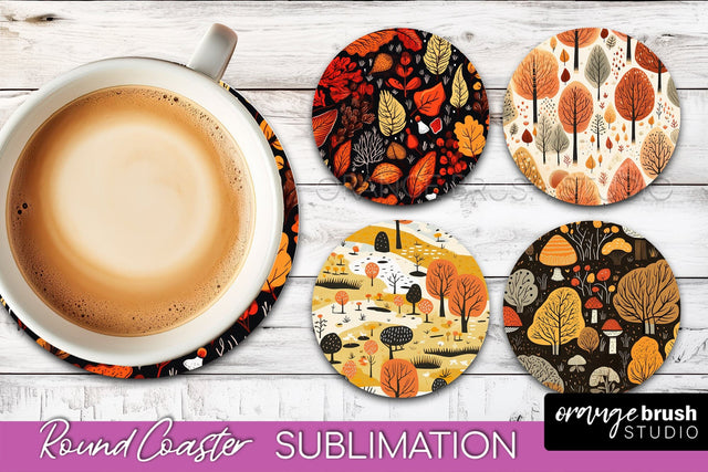 Fall Round Coasters - Autumn Forest Coaster Sublimation Sublimation OrangeBrushStudio 