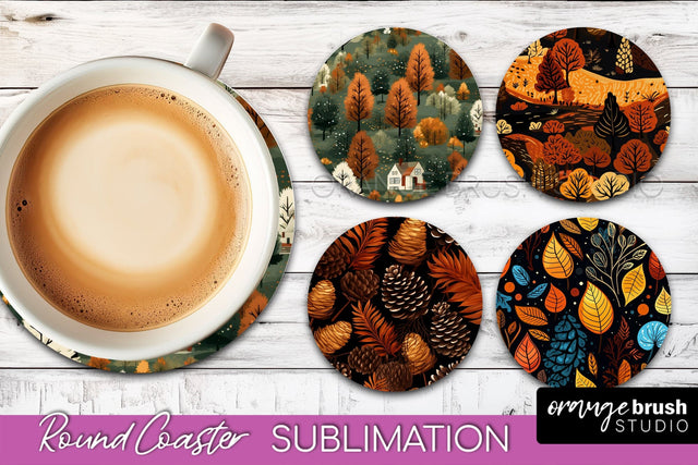 Fall Round Coasters - Autumn Forest Coaster Sublimation Sublimation OrangeBrushStudio 