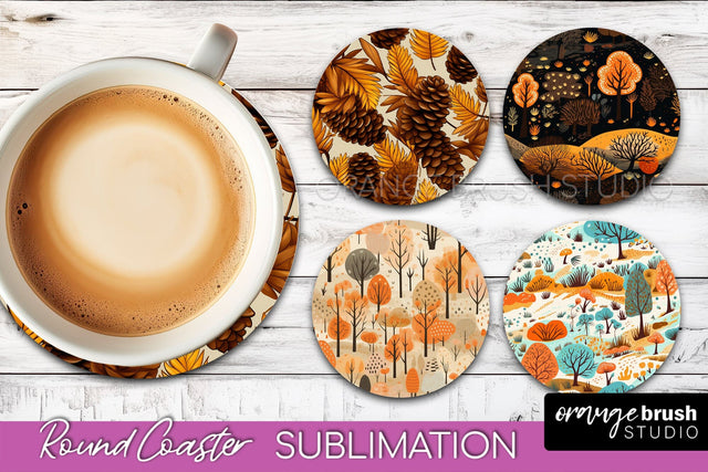 Fall Round Coasters - Autumn Forest Coaster Sublimation Sublimation OrangeBrushStudio 