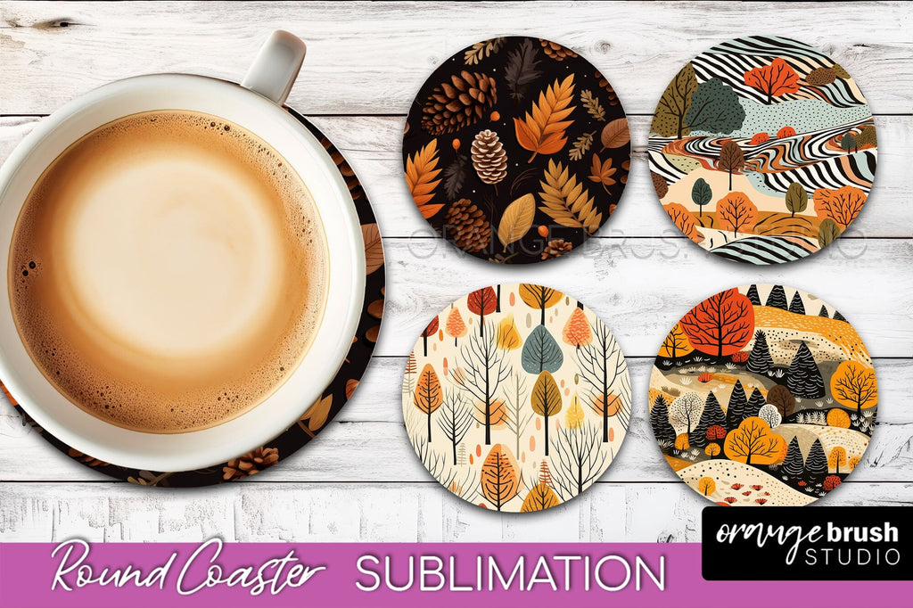 Fall Round Coasters - Autumn Forest Coaster Sublimation - So Fontsy