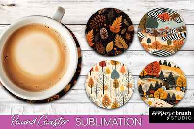 Fall Round Coasters - Autumn Forest Coaster Sublimation Sublimation OrangeBrushStudio 