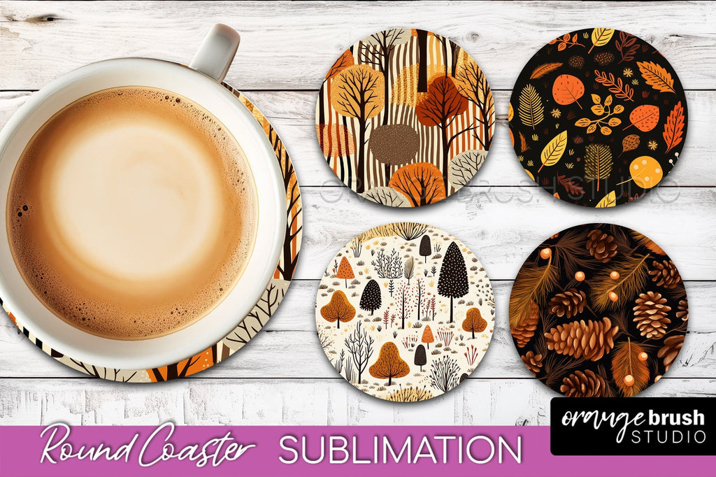Fall Round Coasters - Autumn Forest Coaster Sublimation - So Fontsy