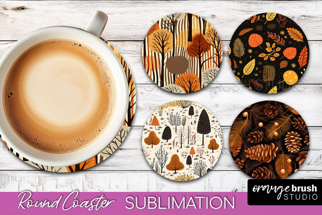 Fall Round Coasters - Autumn Forest Coaster Sublimation Sublimation OrangeBrushStudio 
