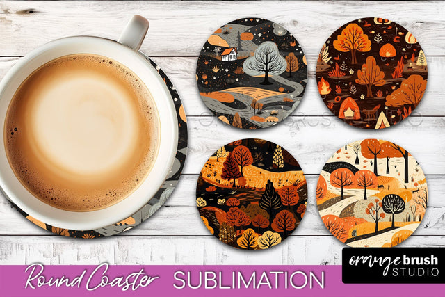 Fall Round Coasters - Autumn Forest Coaster Sublimation Sublimation OrangeBrushStudio 