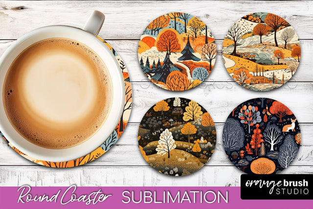 Fall Round Coasters - Autumn Forest Coaster Sublimation Sublimation OrangeBrushStudio 