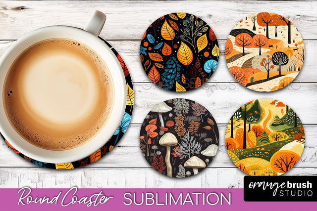 Fall Round Coasters - Autumn Forest Coaster Sublimation Sublimation OrangeBrushStudio 