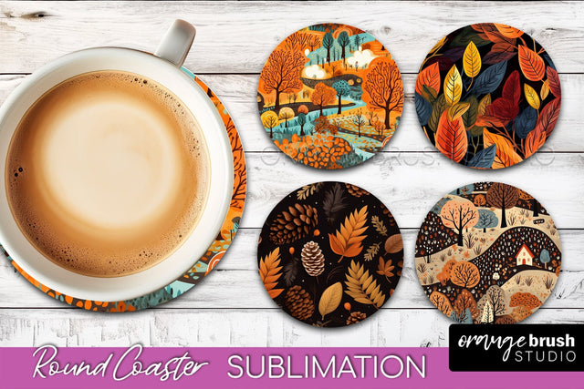 Fall Round Coasters - Autumn Forest Coaster Sublimation Sublimation OrangeBrushStudio 