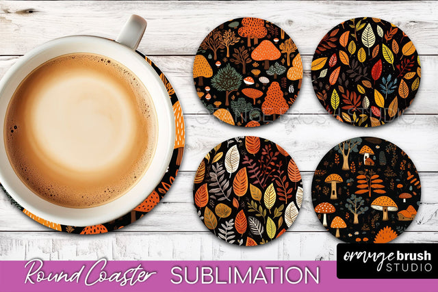Fall Round Coasters - Autumn Forest Coaster Sublimation Sublimation OrangeBrushStudio 
