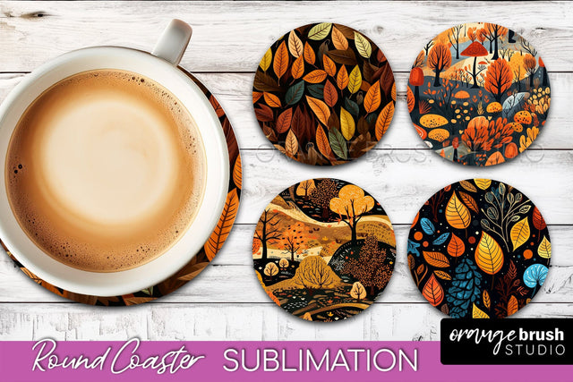 Fall Round Coasters - Autumn Forest Coaster Sublimation Sublimation OrangeBrushStudio 