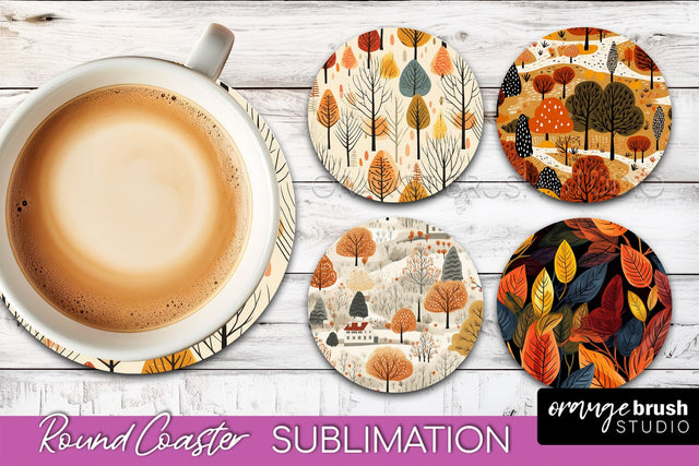 Fall Round Coasters - Autumn Forest Coaster Sublimation Sublimation OrangeBrushStudio 