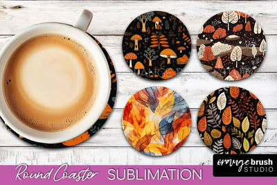 Fall Round Coasters - Autumn Forest Coaster Sublimation Sublimation OrangeBrushStudio 