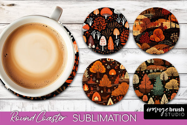 Fall Round Coasters - Autumn Forest Coaster Sublimation Sublimation OrangeBrushStudio 