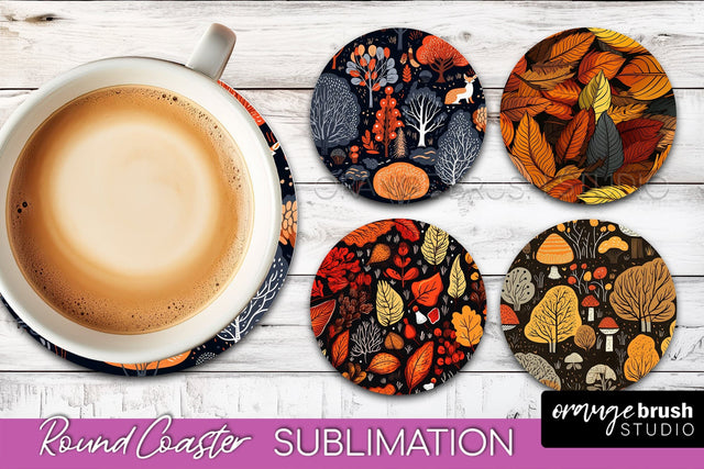 Fall Round Coasters - Autumn Forest Coaster Sublimation Sublimation OrangeBrushStudio 