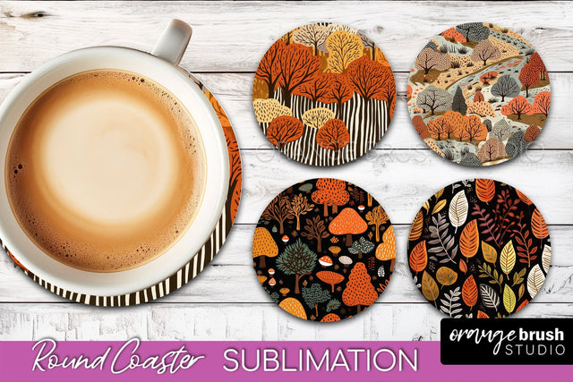 Fall Round Coasters - Autumn Forest Coaster Sublimation Sublimation OrangeBrushStudio 