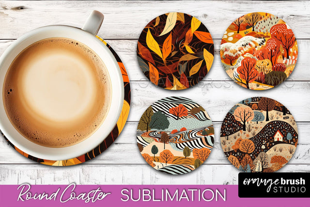 Fall Round Coasters - Autumn Forest Coaster Sublimation Sublimation OrangeBrushStudio 
