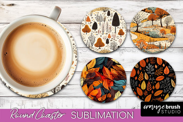 Fall Round Coasters - Autumn Forest Coaster Sublimation Sublimation OrangeBrushStudio 
