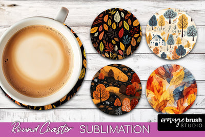 Fall Round Coasters - Autumn Forest Coaster Sublimation Sublimation OrangeBrushStudio 