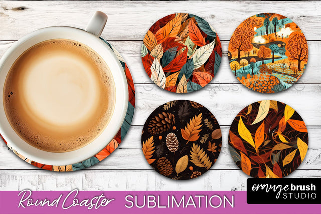 Fall Round Coasters - Autumn Forest Coaster Sublimation Sublimation OrangeBrushStudio 