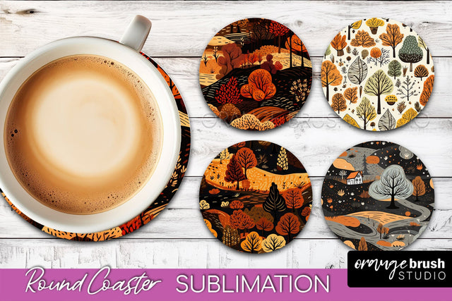 Fall Round Coasters - Autumn Forest Coaster Sublimation Sublimation OrangeBrushStudio 