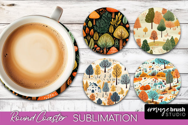 Fall Round Coasters - Autumn Forest Coaster Sublimation Sublimation OrangeBrushStudio 