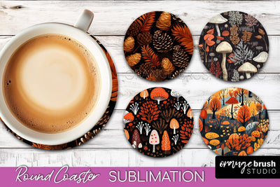 Fall Round Coasters - Autumn Forest Coaster Sublimation Sublimation OrangeBrushStudio 