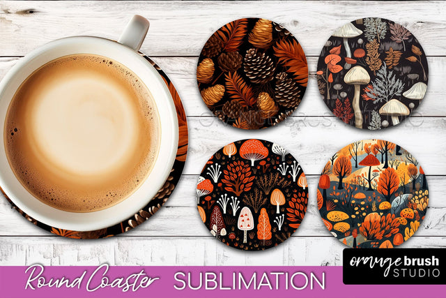 Fall Round Coasters - Autumn Forest Coaster Sublimation Sublimation OrangeBrushStudio 