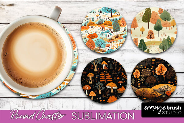 Fall Round Coasters - Autumn Forest Coaster Sublimation Sublimation OrangeBrushStudio 