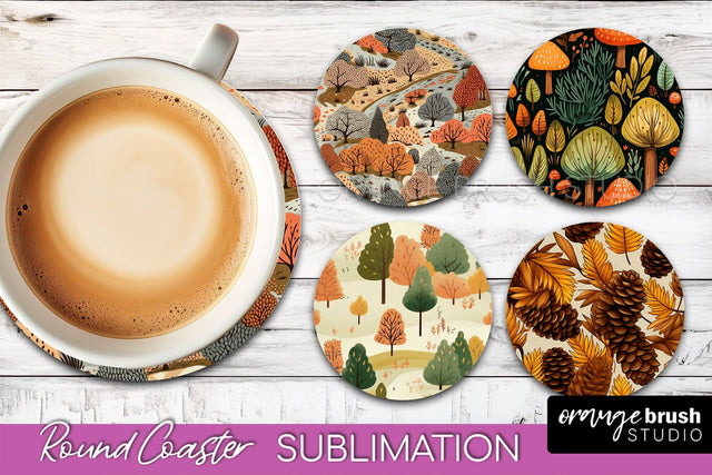 Fall Round Coasters - Autumn Forest Coaster Sublimation Sublimation OrangeBrushStudio 