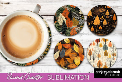 Fall Round Coasters - Autumn Forest Coaster Sublimation Sublimation OrangeBrushStudio 