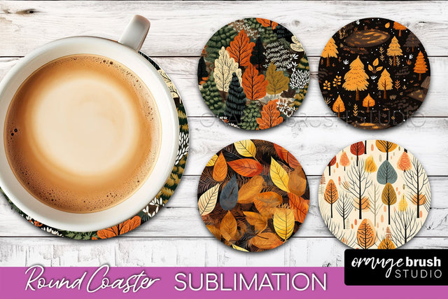 Fall Round Coasters - Autumn Forest Coaster Sublimation Sublimation OrangeBrushStudio 