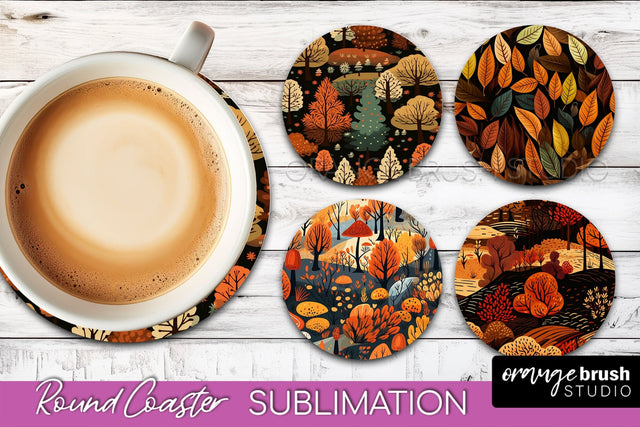 Fall Round Coasters - Autumn Forest Coaster Sublimation Sublimation OrangeBrushStudio 