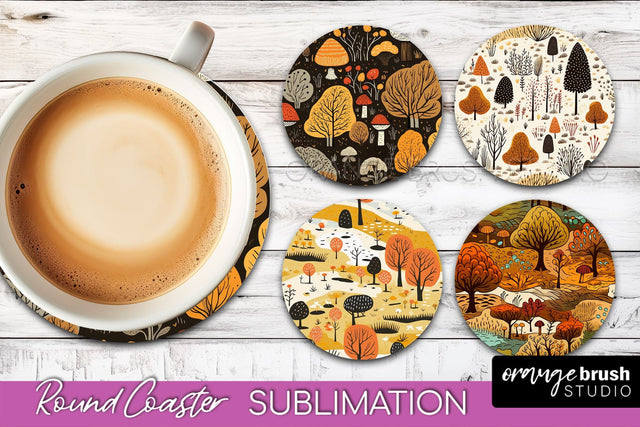 Fall Round Coasters - Autumn Forest Coaster Sublimation Sublimation OrangeBrushStudio 