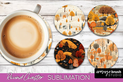 Fall Round Coasters - Autumn Forest Coaster Sublimation Sublimation OrangeBrushStudio 