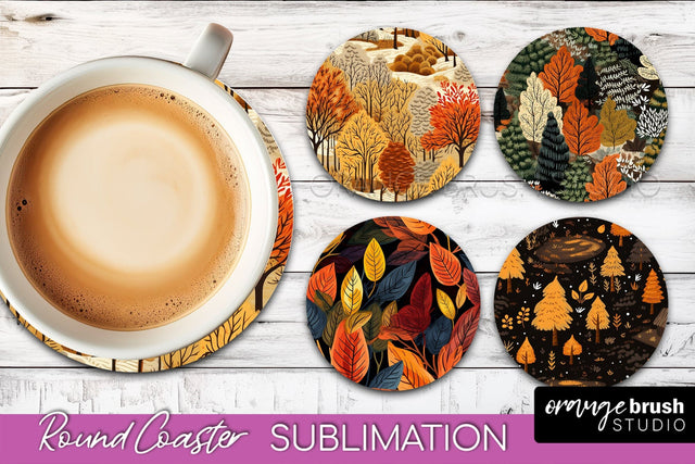 Fall Round Coasters - Autumn Forest Coaster Sublimation Sublimation OrangeBrushStudio 