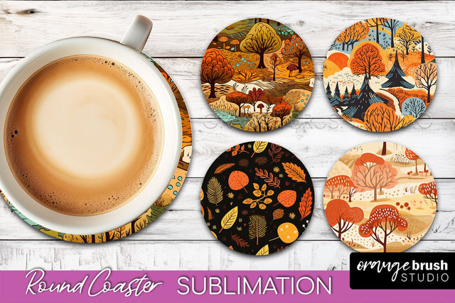 Fall Round Coasters - Autumn Forest Coaster Sublimation Sublimation OrangeBrushStudio 