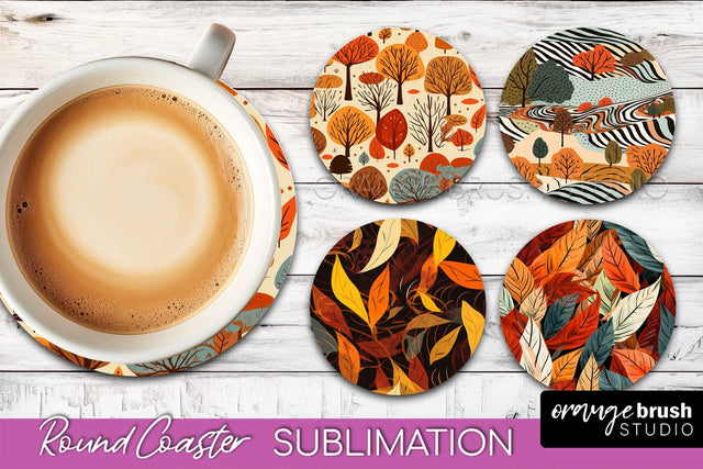 Fall Round Coasters - Autumn Forest Coaster Sublimation Sublimation OrangeBrushStudio 