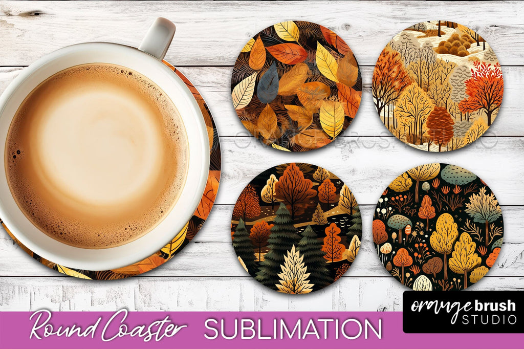 Fall Round Coasters - Autumn Forest Coaster Sublimation - So Fontsy