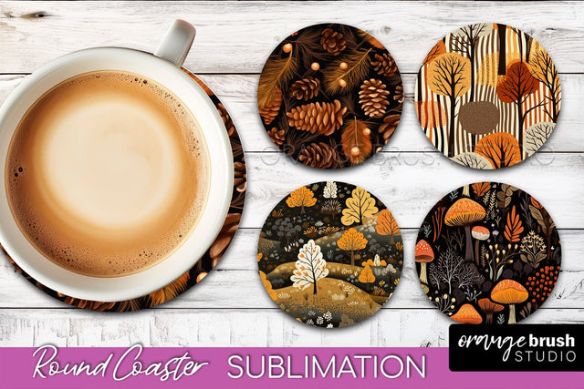 Fall Round Coasters - Autumn Forest Coaster Sublimation Sublimation OrangeBrushStudio 