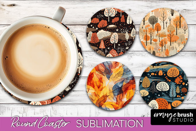 Fall Round Coasters - Autumn Forest Coaster Sublimation Sublimation OrangeBrushStudio 