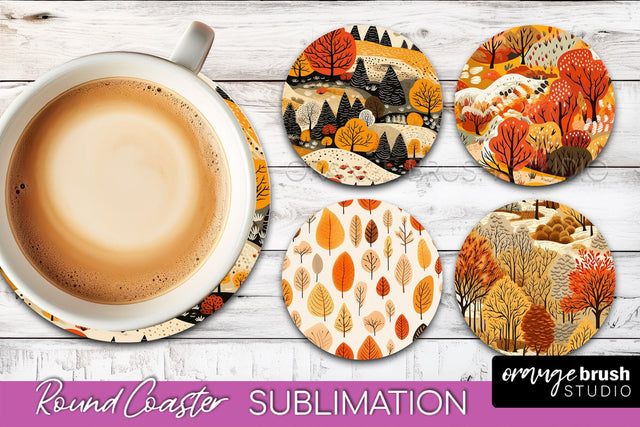 Fall Round Coasters - Autumn Forest Coaster Sublimation Sublimation OrangeBrushStudio 